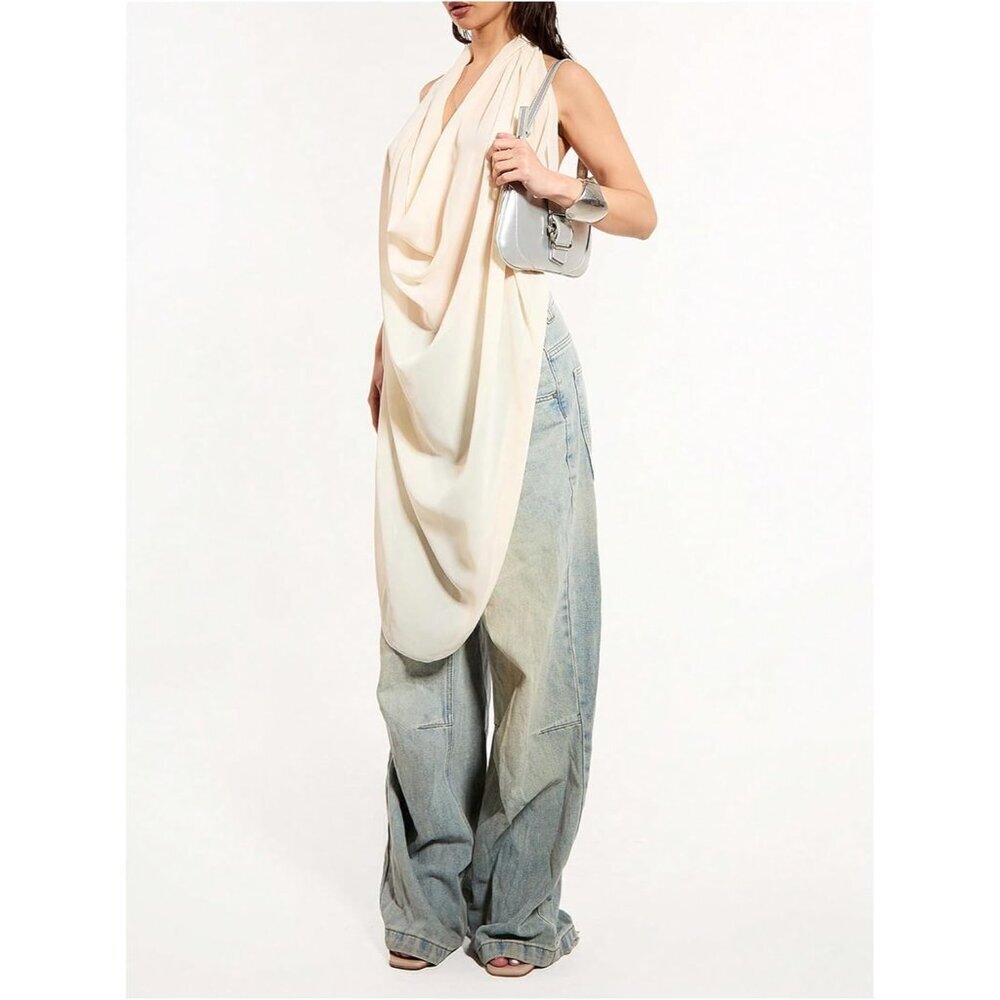 Women's Backless Cowl Neck Sleeveless Chiffon Tank Top Small Trendy - Picture 4 of 5